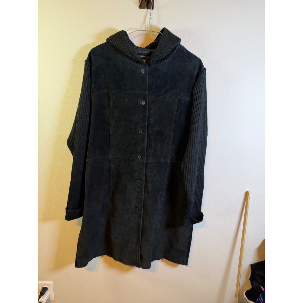 For Joseph Womens Suede leather Jacket Mixed Media Ribbed Knit Black 1X